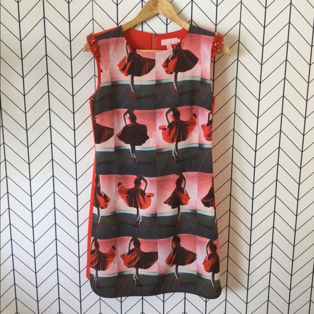 Ted Baker London Graphic Dancer Reevah Crystal embellished shoulder dress